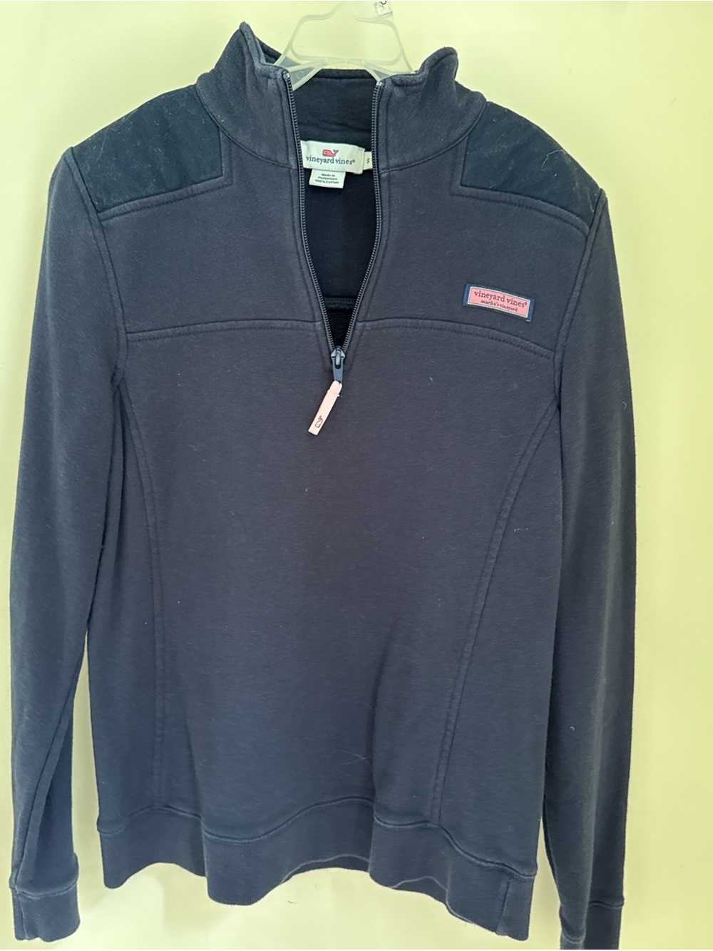 Vineyard Vines Navy and Pink Whale Logo Quarter-Zip